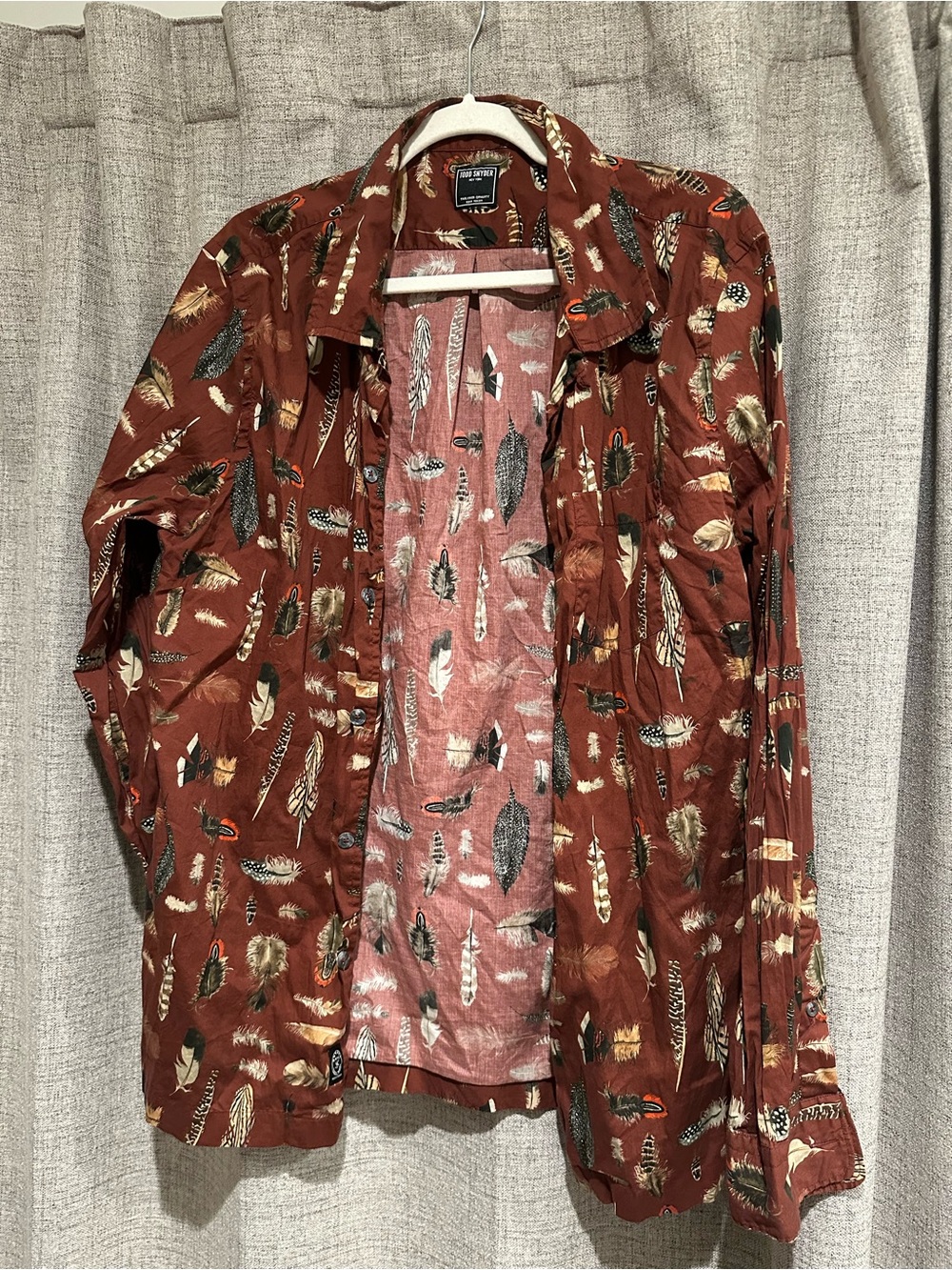 Todd Snyder Rust Feather-Print Rayon Shirt